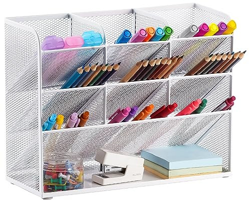 Marbrasse Organizador Escritorio,10Compartimentos Multifuncional Malla PortaláPices,Organización de Escritorio, Organizador para Hogar Oficina y Escuela(Blanco)