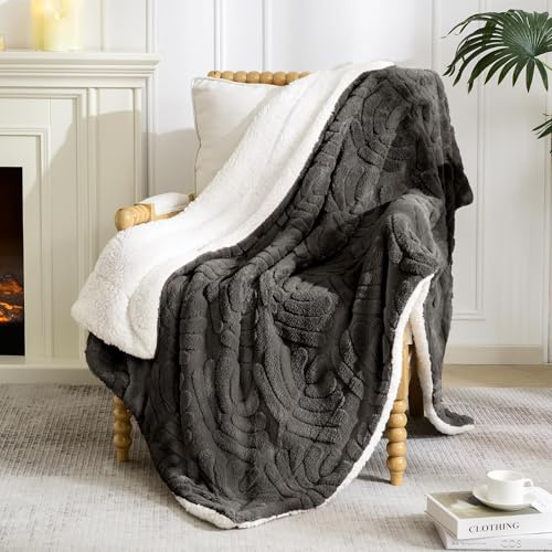 Whale Flotilla Manta Sherpa de Polar para Sofá, Reversible, Ligera y Ultra Suave, Manta de Cama de Felpa Cálida con Patrón Jacquard Decorativo, 130 x 170 cm, Gris
