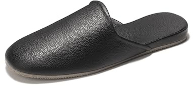 Hyfant Men's Leather Slippers Top Grain Leather Slippers for Men and Women Scuff Slipper with Memory Foam Minimalist Mules House Slip-on Shoes for Office Home Bedroom Living Room Guests Visitor