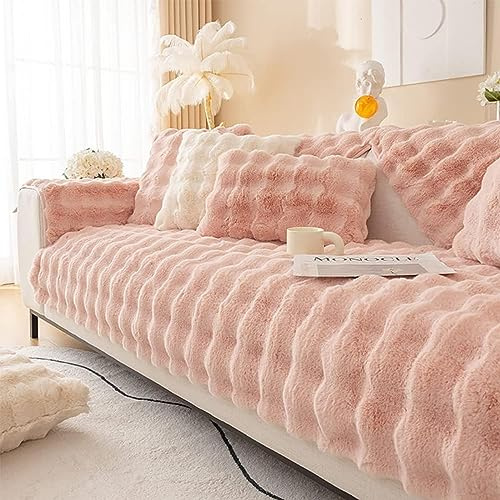 Soft Couch Cushion Covers - Cosy Plush Solid Colour Non-Slip Couch Cover - Funny Fuzzy Couch Cover - Furniture Protector Chaise Lounge Sofa Slipcover