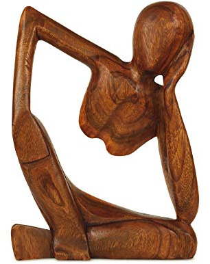 G6 Collection Handgefertigte abstrakte Holzstatue, Denkender Mann 2, 20,3 | Handgeschnitztes Suar-Holz, meditierende männliche Skulptur, moderne Kunst, Heimdekoration, Akzent für Regal, Zuhause