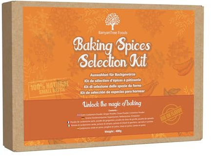 BanyanTree Foods Kit d'épices de cuisson | Cannelle, clou de girofle, gingembre, poudre de cardamome, cadeaux d'épices | Épices de cuisson pour Noël | Tarte à la citrouille, gâteaux, pain d'épices,