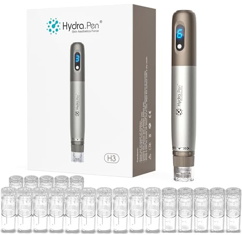 Hydra Pen H3 Microneedling Pen, Professionelle Serum-Applikator-Mikronadelmaschine mit 22 Ersatzspitzen, Derma-Stempel (12 * 12 Nadeln + 5 * Nano-HR + 5 * Nano-HS)