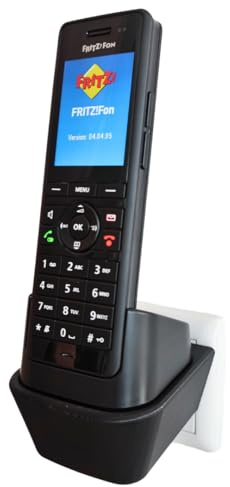 edaltec Halterung passend für Fritz!Fon C5 AVM | Steckdosenhalterung ohne Bohren | DECT Telefon Halterung & Zubehör | Platzsparender Telefonhalter mit Kabelmanagement | Zubehör Fritz!Fon C5 | Schwarz