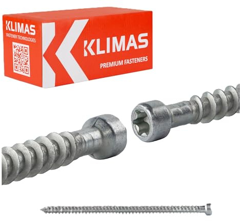 KLIMAS Holzbauschrauben Konstruktionsschrauben Vollgewinde Zylinderkopf ETA (50 Stück - Ø8mm x 200mm TX40)