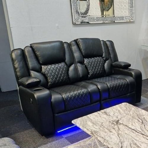 Orlando - Electric Recliners Sofa With Cupholders - 3+2 Seater Sofa Grey/LED Lights/Wireless Charging (Black, 2 Seater)