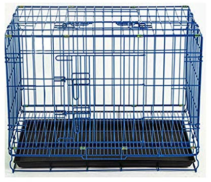 WYRMB Hundebox, Blaue Hundebox, Hundekäfig, Hundehütte, zusammenklappbarer Haustierkäfig aus Metalldraht mit Kunststoffschale und Griff, Hundekäfig (M)