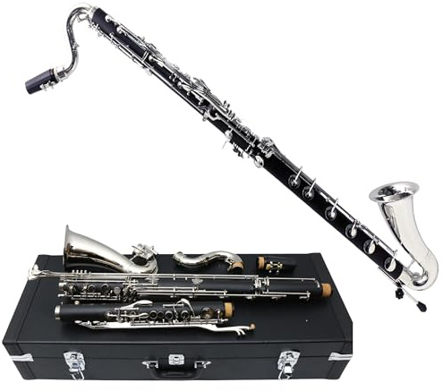 YoungMonic Professional Bass Clarinet Low C Bb Key Clarinet with Case Nickel Plated keys Advance Easy blowing (Low C)