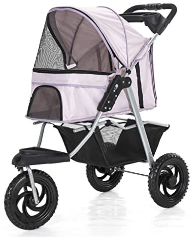 JKSVTF Puppy Stroller Pink Luxury Pet Stroller for Cats/Dogs 3-Wheel Dog Strollers for Small Medium Dogs Fold Removable Pet Buggy Travel Carriers Cup Holder (Pink)