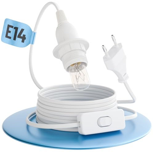 Greate. Lampenfassung E14 Mit Kabel und Schalter Weiß 3,5 Meter - Fassung Mit Stecker Max. 60W 250V - Für Weihnachtsstern uvm