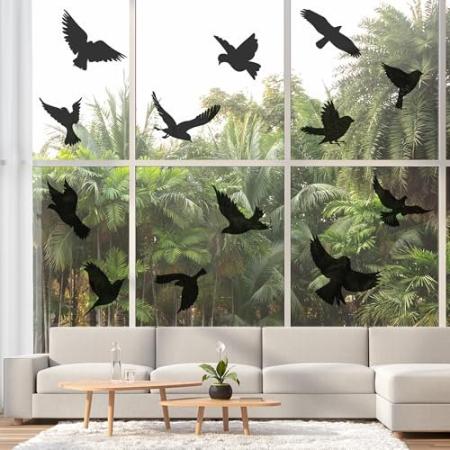 JUNART 16 Pcs Anti-Collision Window Stickers, Bird Shape Window Decals, Prevent People and Bird Strikes on Glass(Black)