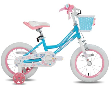 JOYSTAR Bicicleta infantil de 16 pulgadas para niñas de 4-7 años, bicicleta de 16 pulgadas para niñas con ruedas de entrenamiento y cesta, azul