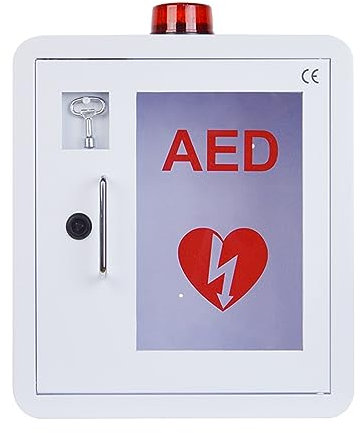 SXTYFBB AED-Defibrillator-Schrank, Erste-Hilfe-AED-Defibrillator-Wandaufbewahrungsschrank mit Schlüssel und Alarm, abgerundetes Eckendesign, für Zuhause, Büro, Krankenhaus