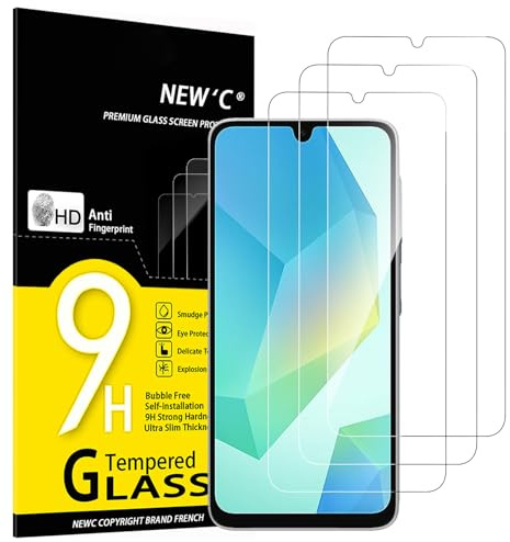 NEW'C 3 Pack, skärmskydd i glas för Samsung Galaxy A17 2025, Galaxy A16 5G, Galaxy A26 5G, bubbelfri, 9H hårdhet, 0,33 mm ultratransparent, ultrabeständigt härdat glas