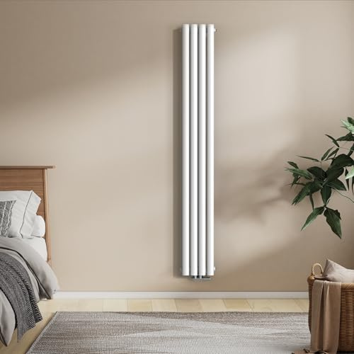 EMKE Radiateur Petit 1800 x 240 mm, Ovale Vertical, Blanc | Radiateur à Tubes Design, Raccord Central, Chauffage 483 W