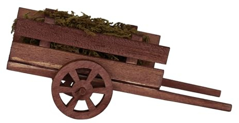 ZICOM Krippenzubehör Holzkarren beladen 15x7x6cm Holz – Handgefertigter Miniatur-Holzkarren für Krippen