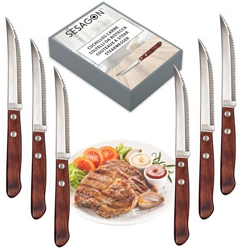 Coltelli da bistecca da tavola acciaio inox legno set 6 pezzi stile tradizionale coltelli carne bistecca coltelli da carne da tavola