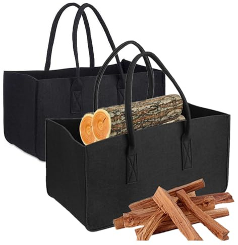 CuiCanfla - Borsa pieghevole in feltro, 2 pezzi, per legna da ardere, in feltro, con manici, per legna da ardere, 50 x 25 x 25 cm