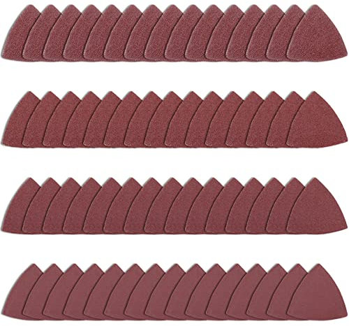 60 Piezas de Papel de Lija Triangular Surtido de Granos 40/60/80/120 Hojas de Lija con Gancho y Bucle Almohadillas de Lijado Triangulares for Multiherramienta Oscilante de 3-1/8 Pulgada, Sin Agujeros