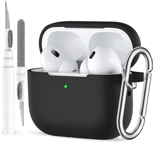 Case für Airpods Pro 2nd/1st Gen Case Cover für Männer Frauen Mädchen, Kompatible Airpods Pro 2 Generation Fall, Soft Silikon Apple iPod Fall Pro Schutzhülle Haut mit Schlüsselbund Reiniger Schwarz