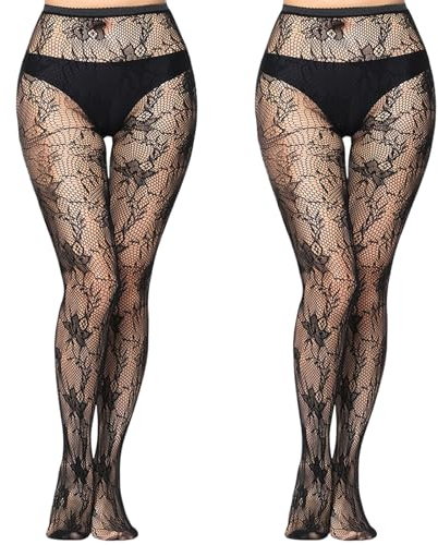 TUONYIS 2 Paia Collant Riposante Collant Donna Collant Contenitivi Collant Fantasia Trasparente Collant Calze Senza Cuciture Jacquard Fishnet Mesh Party Lingerie, Taglia Unica (Nero)
