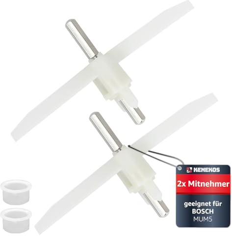 Kenekos - 2x Mitnehmer 155 mm kompatibel mit Bosch MUM 5, MUMS MUMV MUZ5, HomeProfessional Exclusiv, VeggieLove, Ersatz für 00630760, 00621923 Küchenmaschine, Durchlaufschnitzler Flügel Antrieb Achse