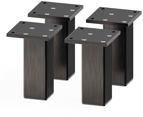 Sossai Aluminium Möbelfüße MFV2 als 4er Set aus Vierkant-Aluprofil: 38 x 38 mm, Farbe: Schwarz, Höhe: 100mm, schicke und stabile Möbelbeine für Vitrine, Kommode, Nachttisch, Schrank