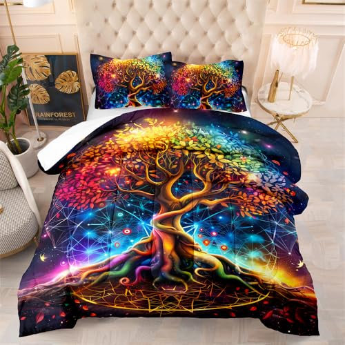 Bettdecke 200X200 Bunter Baum Bettdecken 200Gsm,Dünne Und Leichte Duvet,4 Jahreszeiten Bettdecken,Weiche Mikrofaser Bettdecke Mit 2 Kissenbezüge,Warm Steppbettdecke Für Allergiker