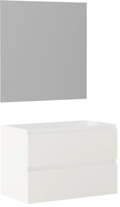 Baikal Mueble de Baño. Suspendido con 2 Cajones y Espejo. Mueble MONTADO. Acabado en Blanco. Modulo Lavabo. Mueble Baño. No Incluye Lavamanos.