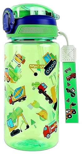 MHwan Gourde Enfant, 600 Ml, Robuste, Incassable, Anti Fuite, Sans BPA, Ouverture par Simple Pression, Facile à Nettoyer, avec Paille, Idéale pour l'École et l'Extérieur