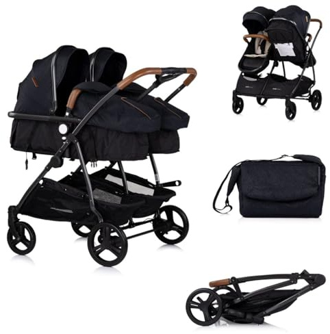 Chipolino Geschwisterkinderwagen Duo Smart klappbar umbaubar verstellbar Fußsack schwarz beige