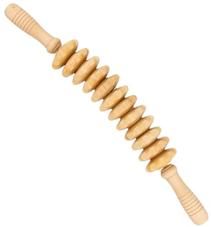Ziyonix Massageroller Holz mit Griff, Faszienstab Holz, Anti Cellulite Massage Stab für Beine/Rücken/Bauch/Schulter, Faszienrolle für Muskelentspannung, Körperformung