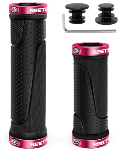 Manopole MTB Gomma Antiscivolo Impugnatura Bici, Ergonomici Maniglie Manubrio Bici Doppio Serratura in Alluminio Impugnature Manubrio Bicicletta per 22 mm Bicicletta Pieghevole (Rosa (130mm + 90mm))
