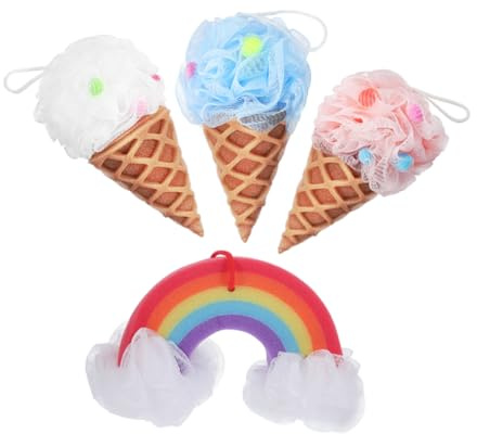 HEATSHAKING 4 Stück Eiscreme Duschschwämme Weiche Körper Luffaschwämme aus Zartem Material Schaumreich für Kinder Bad Reisegebrauch