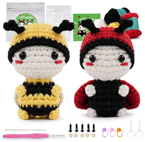 Anfänger Momi Häkelset, Häkel-Starter-Set für Anfänger – 4 Untersetzer & Blumenkorb DIY Bastelset mit Video-Tutorials, Haken & Garn Zubehör für Kinder & Erwachsene