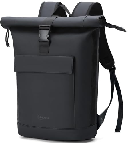 Lekeinchi Zaino Donna Uomo, Zaino Rolltop Impermeabile Uomo per 17 Laptop, Elegante Casual Backpack da Viaggio, Espandibile Zaino per la Scuola, per Università, Lavoro, Nero