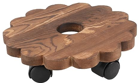GALPADA Plateau pour Pots de Fleurs Rond en Bois Épais 4 Roues Pivotantes Support Roulant 20 Cm Adapté aux Bonsaïs et Plantes D'intérieur