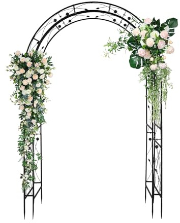 Bonnlo Rosenbogen aus Metall, Stabil Wetterfest Rankhilfe aus Pulverbeschichtetem Stahl, Rankgitter für Garten, Rosen,Plantzen,139.00 * 59.00 * 212.00/Schwarz (Kuppeldach) (Klassisch)