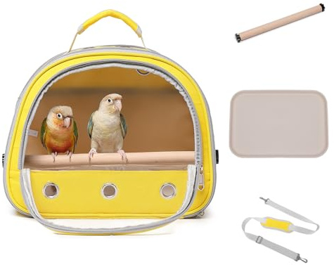 Bird Carrier,Bird Cage Parakeet Parrot Budgie Carrier Backpack for Small Birds, Travel Bird Cages with Perch, Transparent Ventilation Cockatiels, Lightweight Pet Carrier for Outdoor Use(Yellow)