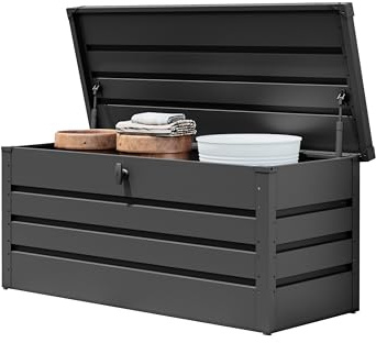 GFP Primeyard Coffre de Jardin 137x61x61 cm Coffre de Rangement extérieur métal Anthracite