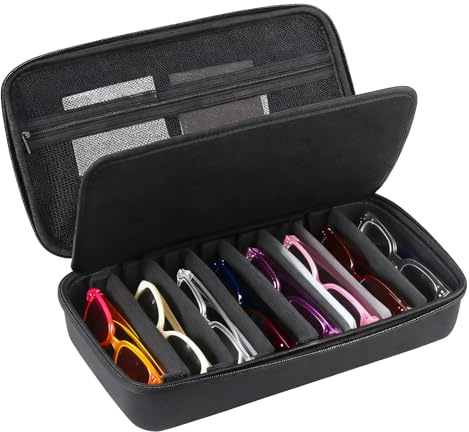 Rieoany Sunglasses Storage, Portable Glasses Case, 8-Pair Capacity, Adjustable, Pockets for Sunglasses Storage Box, Jewelry, and Keys, 31x17 cm