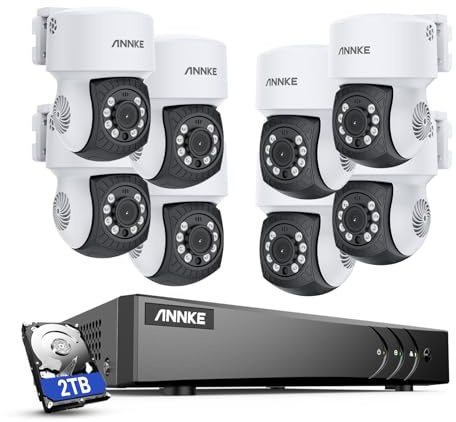 ANNKE 1080P Kabelgebunden PT Überwachungskamera Aussen Set, 3K Lite 8 Kanal DVR mit KI-Menschen-/Fahrzeugerkennung, 4 x 2MP AHD Kamera mit 350° Schwenk und 90° Neigefunktion, 2TB Festplatte