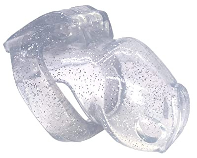 FYJENNICC HT-V4 Penis Cage Chastity Cage for Men | 5 Adjustable Wide Rings & 6 Colors | Beginner-Friendly | Adult Sex Toy with Sizing Guide (Transparent with Silver Sparkles, Nano)
