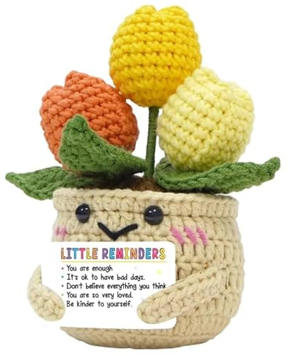 YNOUYRS Tulipes tricotées multicolores - Porte-bonheur - Anti-stress - Petit cadeau pour sœur, petite amie, femme, collègue, ami, meilleure amie, cadeau de pomme de terre positive - Remplacement