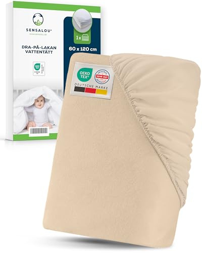 Sensalou Vattentätt Dra På Lakan 60 x 120 cm Beige – Madrasskydd Vattentätt med Mjuk Frotté Yta för Spjälsäng och Barnsäng – Andningsbart Tyst Madrasskydd Oeko-Tex Dermatest Certifierat