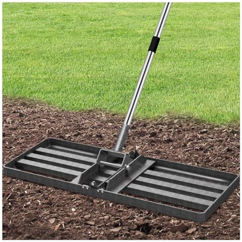 Rastrello livellatore per prato, resistente, con piastra da 76,2 x 25,4 cm e manico regolabile in acciaio inox da 1,8 m, livella senza sforzo le superfici del terreno/sporco in prato, giardino