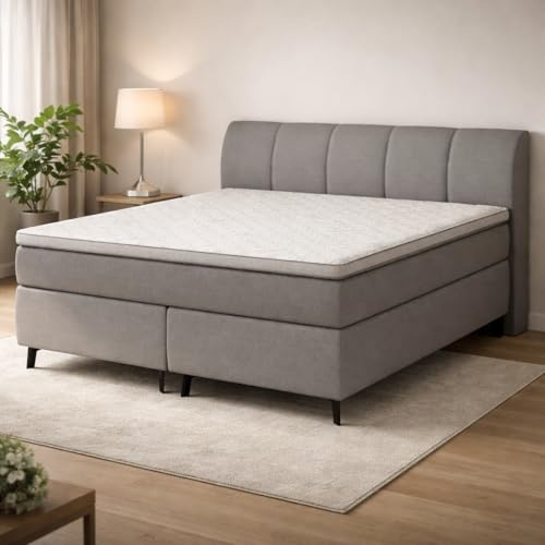 möbelando Boxspringbett PlushEvo Anthrazit 190x200 cm – 7-Zonen-Taschenfederkern, waschbarer Bezug, Kaltschaum-Topper, H4/H5, Liegehöhe 68 cm