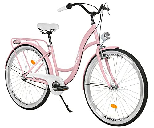 MILORD. Komfort Fahrrad mit Rückenträger, Hollandrad, Damenfahrrad, 3-Gang, Rosa, 28 Zoll