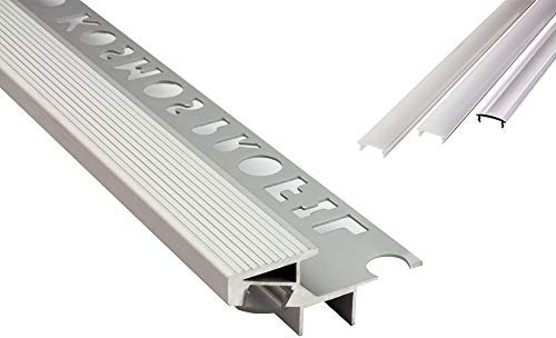 tktrading24 T-40 20° LED Premium Treppenprofil Alu Fliesenprofil 12mm silber 1m milky