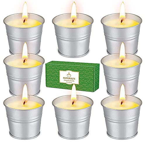 SUPERSUN 8 Citronella Candles Outdoor: 80-120 Hours Garden Citronella Candles Set, Soy Wax Scented Candles for Outdoor, Indoor, Camping, Outside, Garden